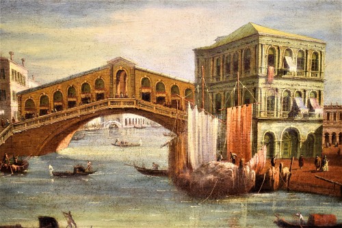 19th century - Venice, Grand Canal and Rialto Bridge - Giovanni Grubas (Venice 1830 -1919)